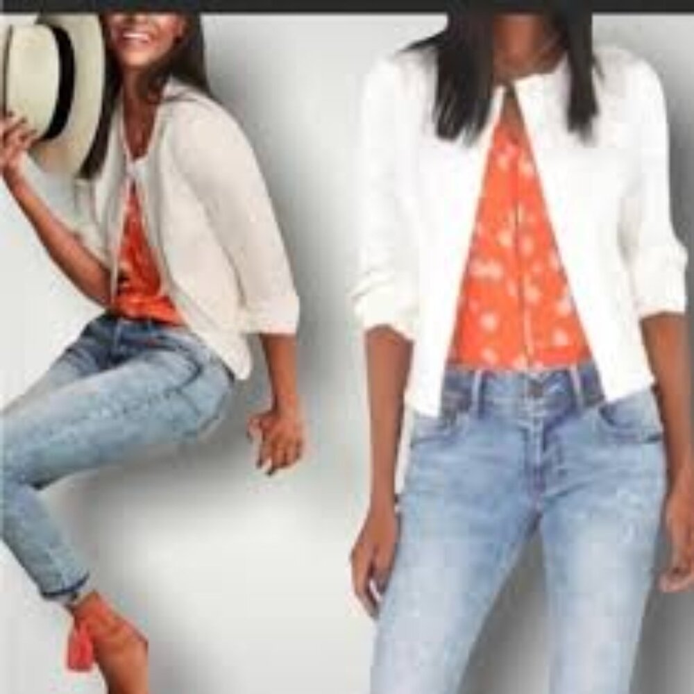 cabi Castaway White Stretch Jean Jacket